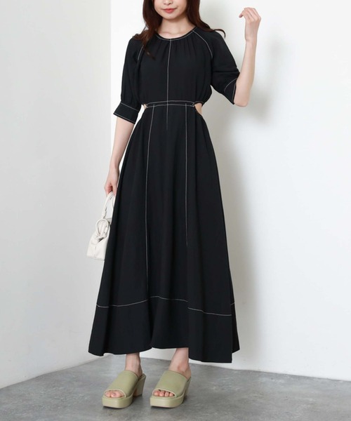 archives（アルシーヴ）の「配色ステッチカットアウトワンピース（ワンピース・レディース・ブラック/ベージュ/オレンジ・MEDIUM）」の12枚目の写真