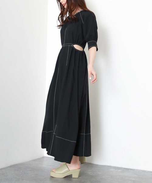 archives（アルシーヴ）の「配色ステッチカットアウトワンピース（ワンピース・レディース・ブラック/ベージュ/オレンジ・MEDIUM）」の14枚目の写真