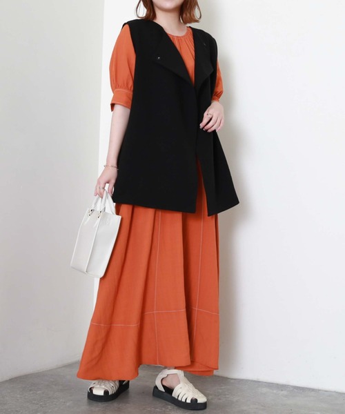 archives（アルシーヴ）の「配色ステッチカットアウトワンピース（ワンピース・レディース・ブラック/ベージュ/オレンジ・MEDIUM）」の9枚目の写真