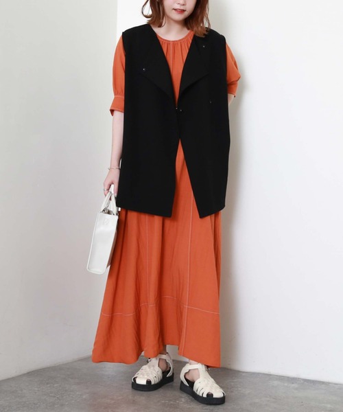 archives（アルシーヴ）の「配色ステッチカットアウトワンピース（ワンピース・レディース・ブラック/ベージュ/オレンジ・MEDIUM）」の10枚目の写真