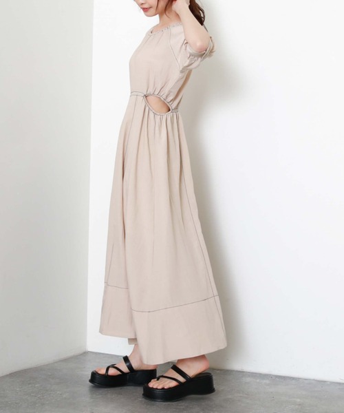 archives（アルシーヴ）の「配色ステッチカットアウトワンピース（ワンピース・レディース・ブラック/ベージュ/オレンジ・MEDIUM）」の7枚目の写真