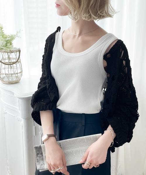 mily bilet（ミウィビレット）の「【mily bilet】程よい大人の甘さ。透かし編み2wayクロシェニットショート丈カーディガン（カーディガン/ボレロ・レディース・アイボリー/グリーン/ブラック・MEDIUM/SMALL/LARGE/X-LARGE）」の14枚目の写真