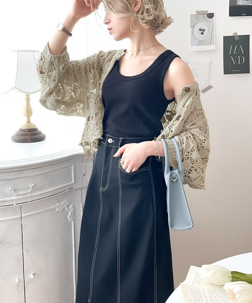 mily bilet（ミウィビレット）の「【mily bilet】程よい大人の甘さ。透かし編み2wayクロシェニットショート丈カーディガン（カーディガン/ボレロ・レディース・アイボリー/グリーン/ブラック・MEDIUM/SMALL/LARGE/X-LARGE）」の12枚目の写真