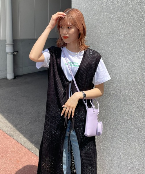 RODEO CROWNS WIDE BOWL（ロデオクラウンズワイドボウル）の「2WAYシアーニットベスト（ベスト・レディース・オフホワイト/ブラック/ライム・FREE）」の10枚目の写真