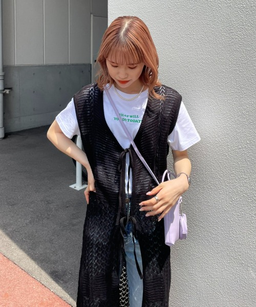 RODEO CROWNS WIDE BOWL（ロデオクラウンズワイドボウル）の「2WAYシアーニットベスト（ベスト・レディース・オフホワイト/ブラック/ライム・FREE）」の11枚目の写真