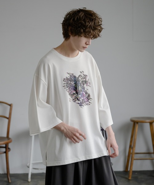 KUUUPY（クーピー）の「Flower Scratch Print Big Tee - フラワースクラッチプリントビッグTシャツ（Tシャツ/カットソー・メンズ・ホワイト・SMALL/MEDIUM/LARGE）」の4枚目の写真