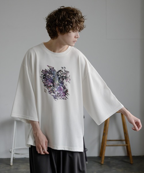 KUUUPY（クーピー）の「Flower Scratch Print Big Tee - フラワースクラッチプリントビッグTシャツ（Tシャツ/カットソー・メンズ・ホワイト・SMALL/MEDIUM/LARGE）」の3枚目の写真