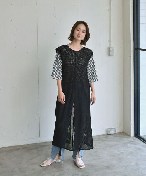 RETRO GIRL（レトロガール）の「2WAYメッシュロングベスト（Tシャツ/カットソー・レディース・ブラック/オフホワイト/グリーン・FREE）」の19枚目の写真