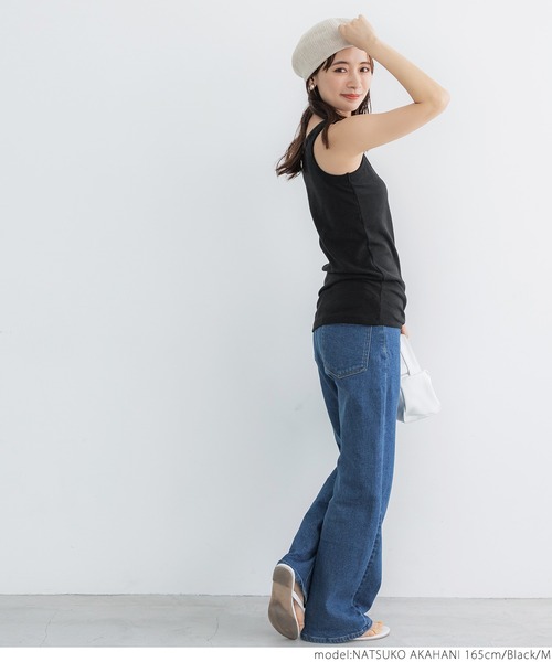 coca(coca)(コカ)の「OUT BRA アメリカンスリーブカップ付きタンクロング丈(タンクトップ・レディース・ホワイト/ブラック・M/L/S)」の4枚目の写真