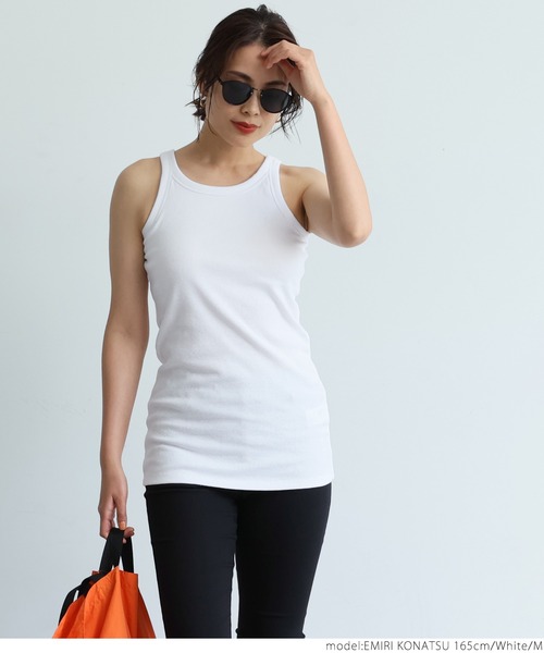 coca(coca)(コカ)の「OUT BRA アメリカンスリーブカップ付きタンクロング丈(タンクトップ・レディース・ホワイト/ブラック・M/L/S)」の14枚目の写真