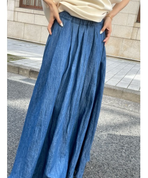 ulu（ウル）の「Linen denim flare skirt（デニムスカート・レディース・ブルー・FREE）」の2枚目の写真
