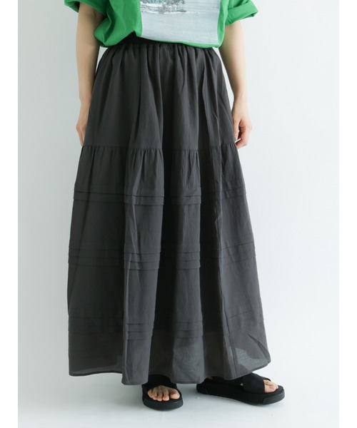 sm2rhythm（サマンサモスモスリズム）の「横段タックスカート（スカート・レディース・グリーン/ブラウン/ブラック・ﾌﾘ-）」の2枚目の写真