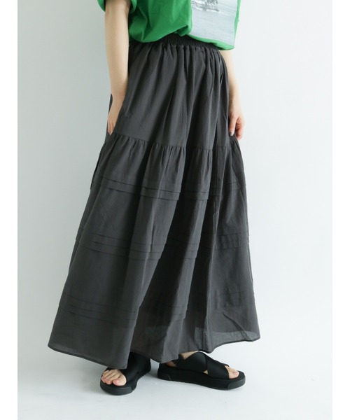 sm2rhythm（サマンサモスモスリズム）の「横段タックスカート（スカート・レディース・グリーン/ブラウン/ブラック・ﾌﾘ-）」の8枚目の写真