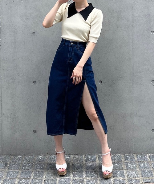 Voyage titty&Co.PETIT（ボヤージュティティアンドコープチ）の「【Voyage titty&Co. PETIT】スリットデニムミディスカート（スカート・レディース・インディゴブルー・SMALL/MEDIUM）」の8枚目の写真