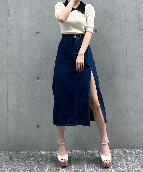 Voyage titty&Co.PETIT（ボヤージュティティアンドコープチ）の「【Voyage titty&Co. PETIT】スリットデニムミディスカート（スカート・レディース・インディゴブルー・SMALL/MEDIUM）」の9枚目の写真