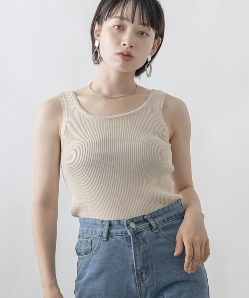 mebole(メボレ)の「テレコリブタンク(タンクトップ・レディース・ホワイト/ブラック/ベージュ/ピンク/イエロー/ブルー・FREE)」の3枚目の写真