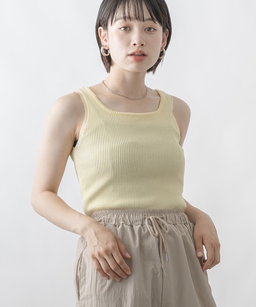 mebole(メボレ)の「テレコリブタンク(タンクトップ・レディース・ホワイト/ブラック/ベージュ/ピンク/イエロー/ブルー・FREE)」の5枚目の写真