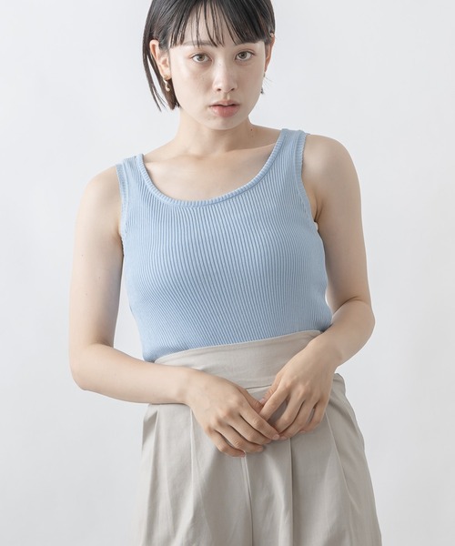 mebole(メボレ)の「テレコリブタンク(タンクトップ・レディース・ホワイト/ブラック/ベージュ/ピンク/イエロー/ブルー・FREE)」の4枚目の写真