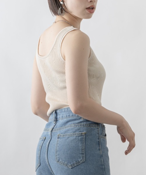 mebole(メボレ)の「テレコリブタンク(タンクトップ・レディース・ホワイト/ブラック/ベージュ/ピンク/イエロー/ブルー・FREE)」の10枚目の写真