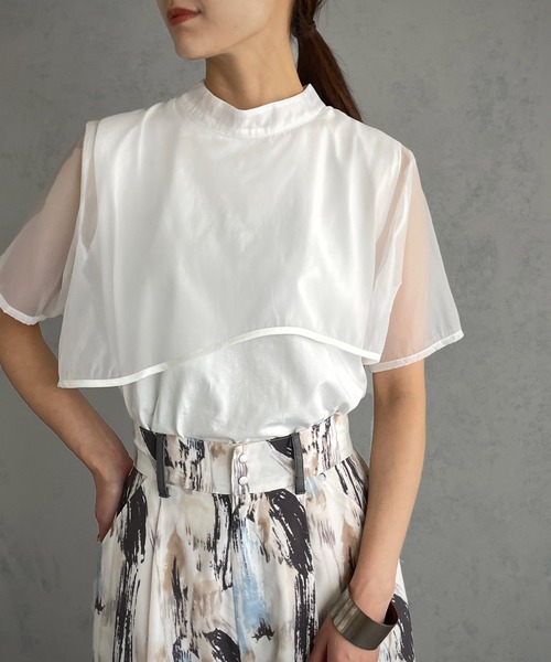 &g'aime（アンジェム）の「【&g’aime】シアーレイヤードトップス（Tシャツ/カットソー・レディース・ホワイト/ブラック/ブラウン・FREE）」の2枚目の写真