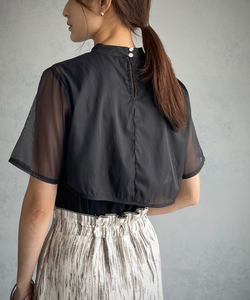 &g'aime（アンジェム）の「【&g’aime】シアーレイヤードトップス（Tシャツ/カットソー・レディース・ホワイト/ブラック/ブラウン・FREE）」の3枚目の写真