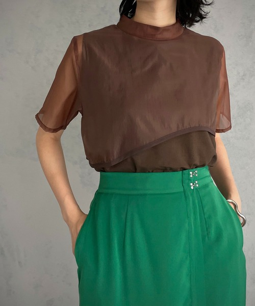 &g'aime（アンジェム）の「【&g’aime】シアーレイヤードトップス（Tシャツ/カットソー・レディース・ホワイト/ブラック/ブラウン・FREE）」の6枚目の写真