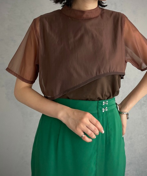 &g'aime（アンジェム）の「【&g’aime】シアーレイヤードトップス（Tシャツ/カットソー・レディース・ホワイト/ブラック/ブラウン・FREE）」の17枚目の写真