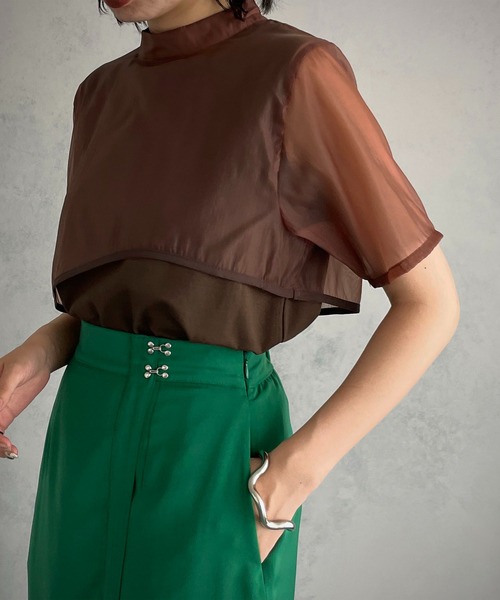 &g'aime（アンジェム）の「【&g’aime】シアーレイヤードトップス（Tシャツ/カットソー・レディース・ホワイト/ブラック/ブラウン・FREE）」の12枚目の写真