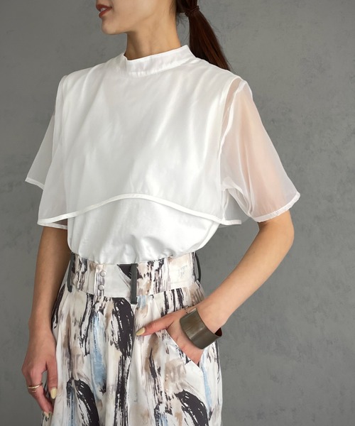 &g'aime（アンジェム）の「【&g’aime】シアーレイヤードトップス（Tシャツ/カットソー・レディース・ホワイト/ブラック/ブラウン・FREE）」の9枚目の写真