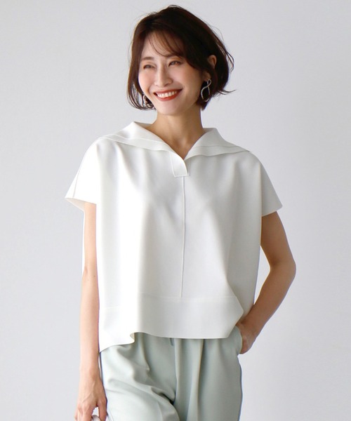 Ehre style（エーレスタイル）の「小顔効果あり！可愛いすぎない大人のセーラートップス（Tシャツ/カットソー・レディース・ネイビー/アイボリー・FREE）」の22枚目の写真