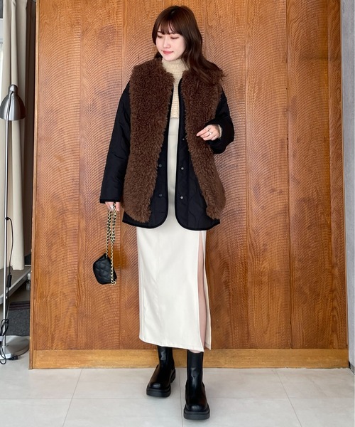 EPIMI E'PIMMY(エピミエピミー)の「【Set販売】フェイクファーボリュームベスト+キルティングミディコート(ミリタリージャケット・レディース・ブラック/カーキ/アイボリー・MEDIUM)」の22枚目の写真