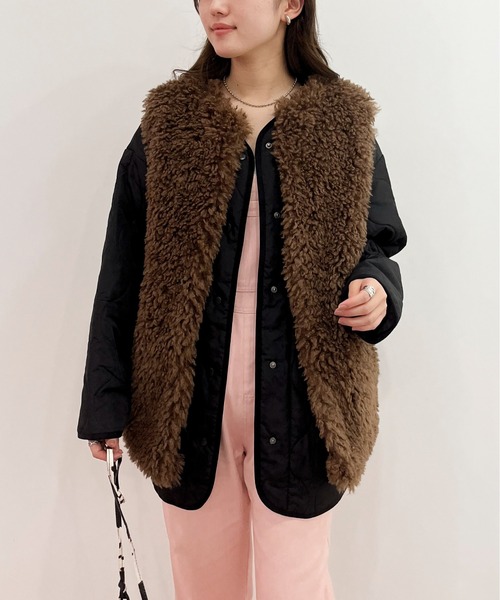 Set販売】フェイクファーボリュームベスト＋キルティングミディコート 