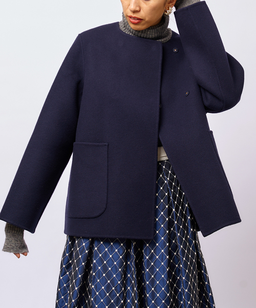 IENA LA BOUCLE S160ダブルフェイスクルーネックショートコート