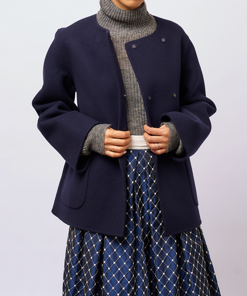 IENA LA BOUCLE S160ダブルフェイスクルーネックショートコート