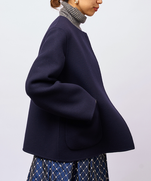 IENA LA BOUCLE S160ダブルフェイスクルーネックショートコート