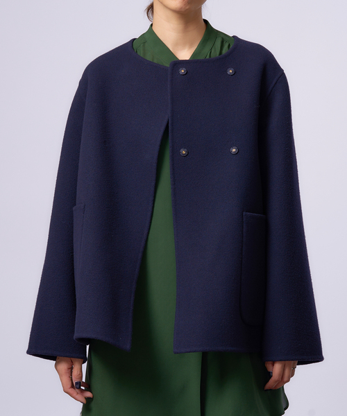 IENA LA BOUCLE S160ダブルフェイスクルーネックショートコート