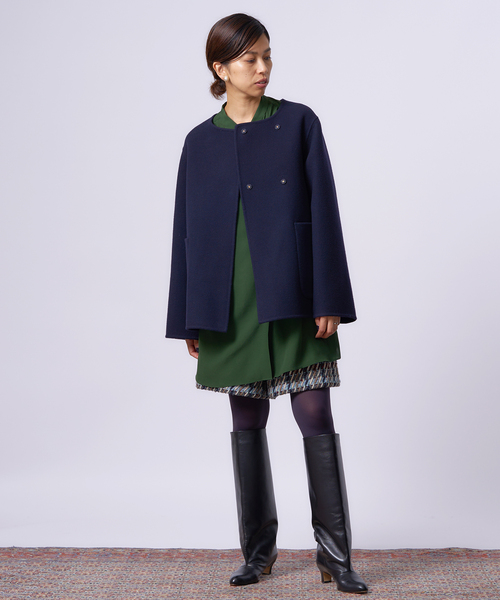 IENA LA BOUCLE S160ダブルフェイスクルーネックショートコート