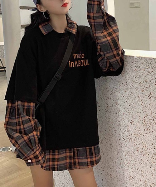 meJane（ミージェーン）の「ワンポイントロゴＴシャツドッキングチェックシャツ（Tシャツ/カットソー・レディース・ブラック・FREE）」の3枚目の写真