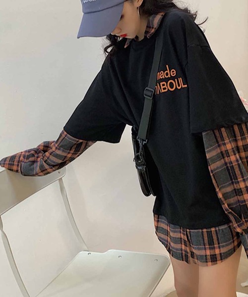 meJane（ミージェーン）の「ワンポイントロゴＴシャツドッキングチェックシャツ（Tシャツ/カットソー・レディース・ブラック・FREE）」の7枚目の写真