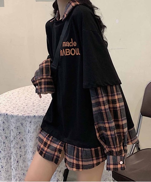 meJane（ミージェーン）の「ワンポイントロゴＴシャツドッキングチェックシャツ（Tシャツ/カットソー・レディース・ブラック・FREE）」の2枚目の写真