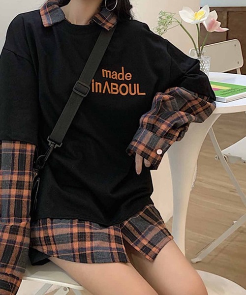 meJane（ミージェーン）の「ワンポイントロゴＴシャツドッキングチェックシャツ（Tシャツ/カットソー・レディース・ブラック・FREE）」の5枚目の写真