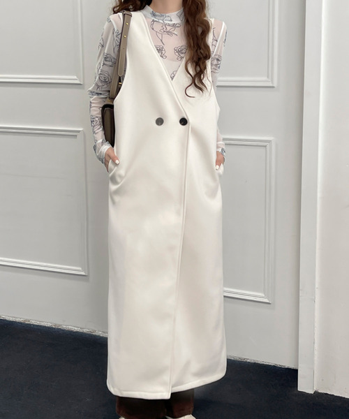 BANNER SELECT(バナーセレクト)の「ウールライク ノーカラーロングベストコート ジレ(ベスト・レディース・ブラウン/ホワイト/ブラック/ダークブラウン・M/L)」の6枚目の写真