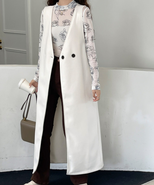 BANNER SELECT(バナーセレクト)の「ウールライク ノーカラーロングベストコート ジレ(ベスト・レディース・ブラウン/ホワイト/ブラック/ダークブラウン・M/L)」の7枚目の写真