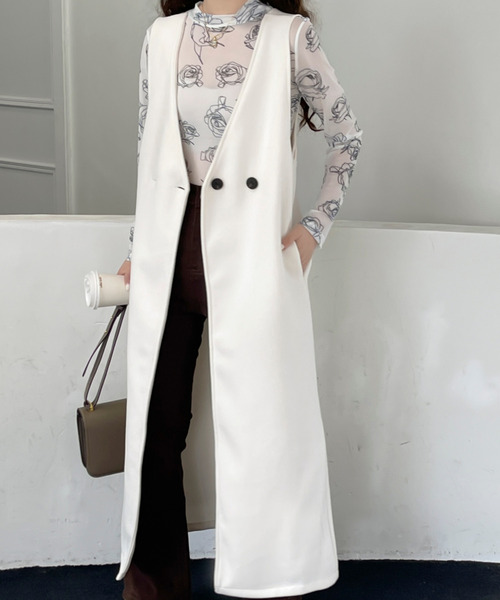 BANNER SELECT(バナーセレクト)の「ウールライク ノーカラーロングベストコート ジレ(ベスト・レディース・ブラウン/ホワイト/ブラック/ダークブラウン・M/L)」の9枚目の写真