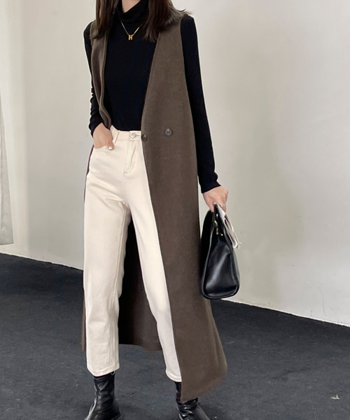 BANNER SELECT(バナーセレクト)の「ウールライク ノーカラーロングベストコート ジレ(ベスト・レディース・ブラウン/ホワイト/ブラック/ダークブラウン・M/L)」の11枚目の写真