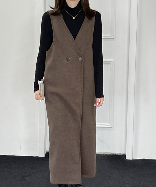 BANNER SELECT(バナーセレクト)の「ウールライク ノーカラーロングベストコート ジレ(ベスト・レディース・ブラウン/ホワイト/ブラック/ダークブラウン・M/L)」の13枚目の写真