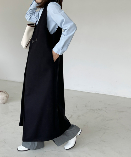 BANNER SELECT(バナーセレクト)の「ウールライク ノーカラーロングベストコート ジレ(ベスト・レディース・ブラウン/ホワイト/ブラック/ダークブラウン・M/L)」の15枚目の写真