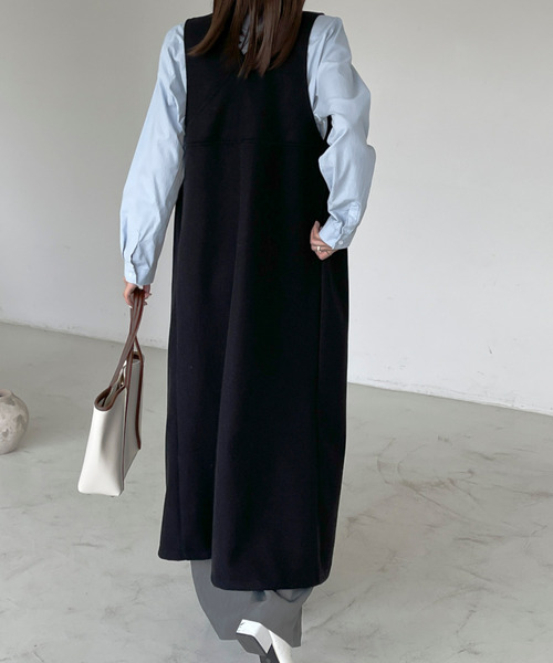 BANNER SELECT(バナーセレクト)の「ウールライク ノーカラーロングベストコート ジレ(ベスト・レディース・ブラウン/ホワイト/ブラック/ダークブラウン・M/L)」の16枚目の写真