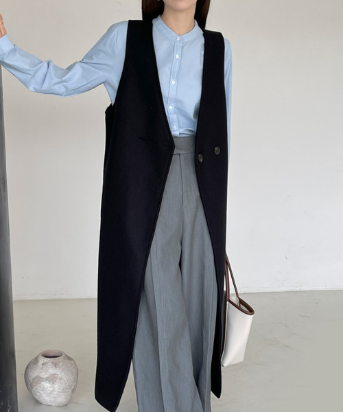 BANNER SELECT(バナーセレクト)の「ウールライク ノーカラーロングベストコート ジレ(ベスト・レディース・ブラウン/ホワイト/ブラック/ダークブラウン・M/L)」の17枚目の写真