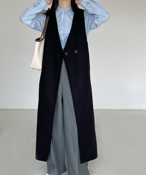 BANNER SELECT(バナーセレクト)の「ウールライク ノーカラーロングベストコート ジレ(ベスト・レディース・ブラウン/ホワイト/ブラック/ダークブラウン・M/L)」の18枚目の写真